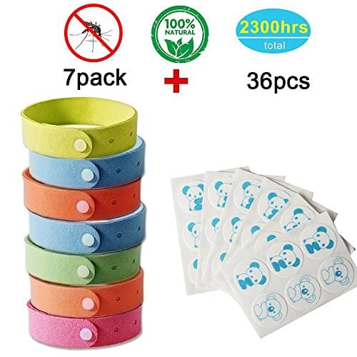 Mosquito Repellent Bracelets 7 Pack &amp; Patch 36 Pcs,SpiritSun 100% All Natural Non-Toxic Plant-Based Oil Mosquito Bands and Travel Insect Repellent,wristband color (Five colors)