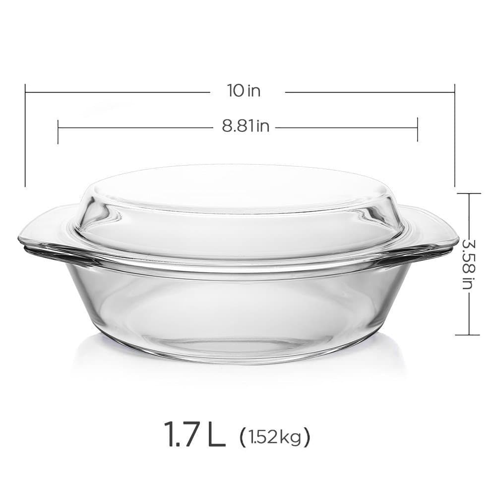 Glencreag Round Clear Unbreakable Covered Tempered Glass Bakewarem, 1.7 Liters