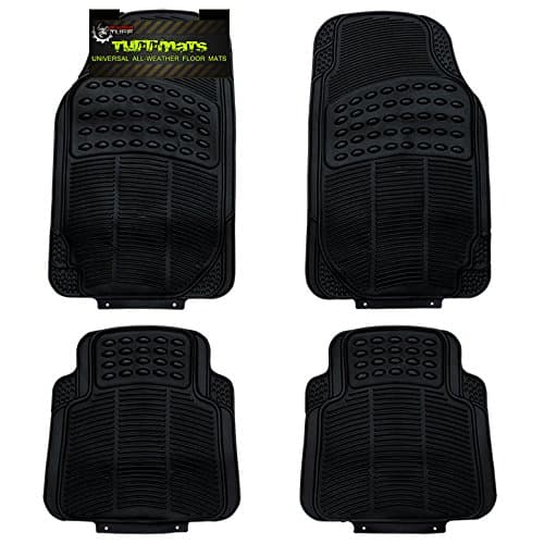 TUFFMATS 4-Piece 4PC Black Universal Trim-Fit Floor Mat Covers Durable for Any Weather and Odor Resistant with Dirt & Debris Pockets fits All Automobiles by Rugged TUFF