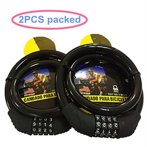 YYJLX Bicycle Cable Lock 2 Feet 2PCS Packed 4 Bit Digital Code Lock Without Key For Bike Riding Lock Cycling In Mountain Lock