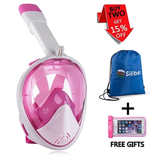 Siliber 180° Full Face Snorkel Mask Full Panoramic View Snorkeling Mask,Easy Breathe with Anti Fog &amp; Anti Leak Design,See More with a Larger Viewing Area,Snorkeling Mask for Adult Swimming,