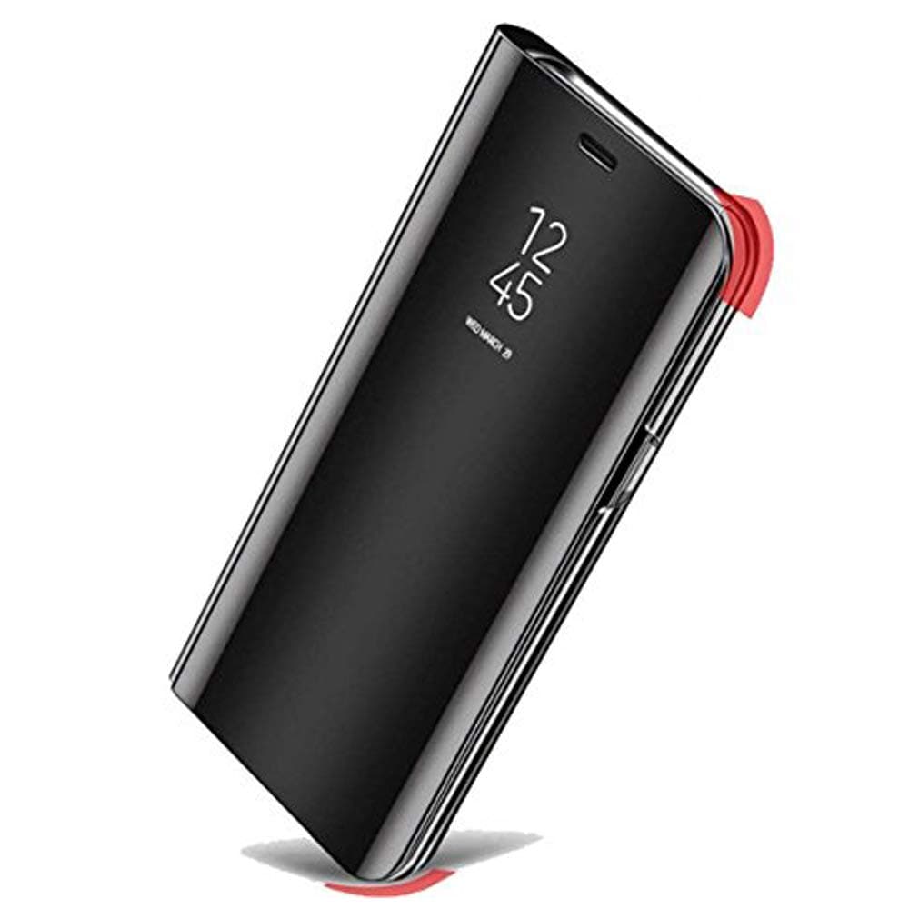 Johra® Luxury Clear View Electroplate Mirror Acrylic Protective Leather Flip Case Cover for Xiaomi Mi Redmi Y2 (Black)