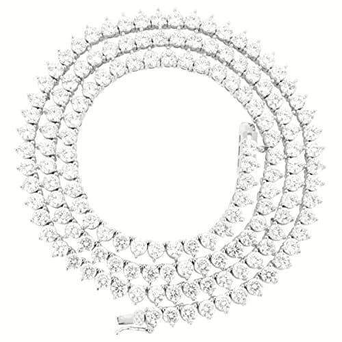 Mens One Row Lab Simulated Diamond 3 MM Thick 3 Prong Stone Tennis Necklace Chain 18 - 36 Inches Silver Gold Black Pink Yellow (3MM 30" Silver)