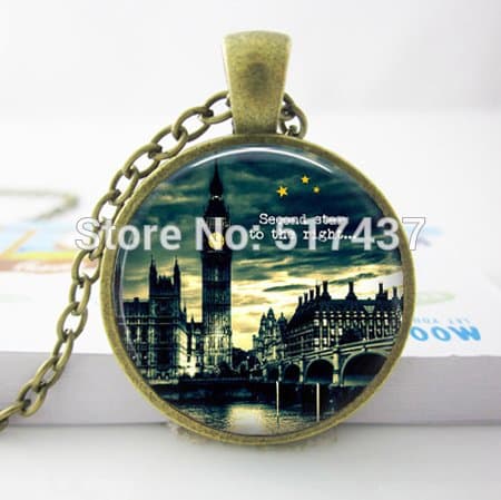 Pretty Lee Second Star To The Right Big Ben London Necklace Peter Pan Jewelry Glass Photo Cabochon