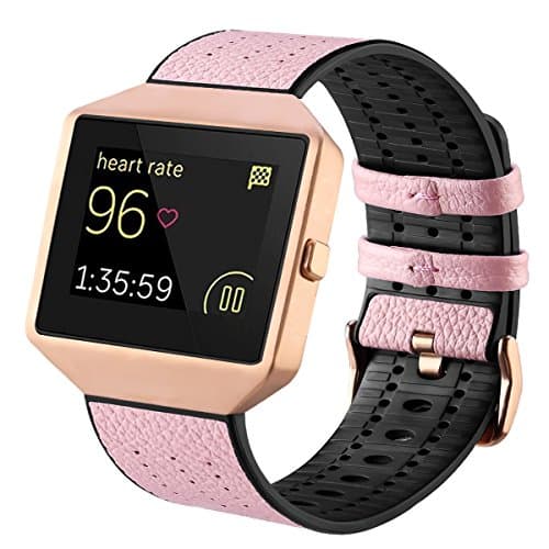 Fitbit Blaze Bands with Frame, TENGL Leather TPU Replacement Sport Strap with Rose Gold Frame for Fitbit Blaze Smart Fitness Watch, Large Small, Pink