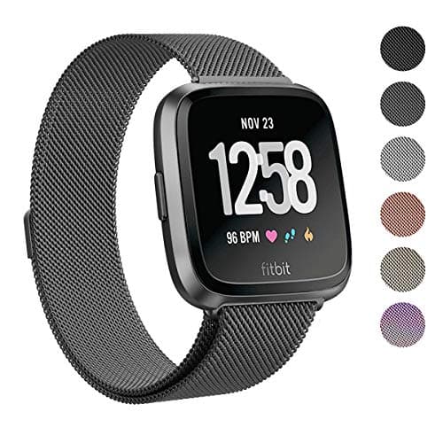 Vizone for Fitbit Versa Strap Bands, Adjustable Milanese Loop Mesh Stainless Steel Metal Magnetic Strap Sport Replacement Bands Small Large for Women Men Fitbit Versa Smart Watch