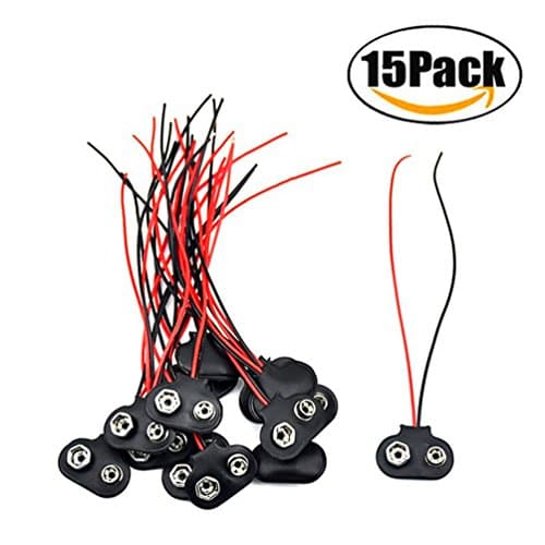 COOLOOdirect 15Pcs T Type Black Red Short Cable Connection 9V Battery Clips Connector Buckle