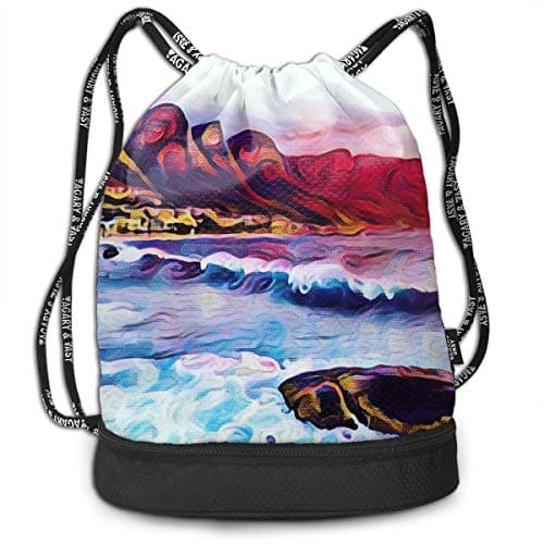 Mr.Roadman Multifunctional Bundle Backpack - Waves of Sea Water 3D Print Drawstring Backpack - Portable Shoulder Bags Travel Sport Gym Bag - Yoga Runner Daypack Shoe Bags