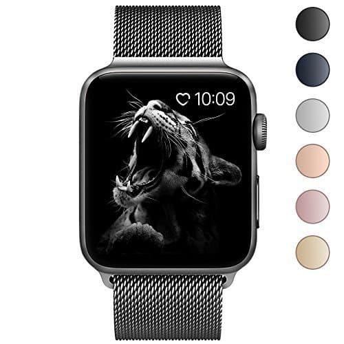 BRG For apple watch band, Milanese loop Apple apple watch band Apple watch 1 apple watch series 2 apple watch series 3 Stainless steel clasp made (42 mm, black) with 18 months warranty