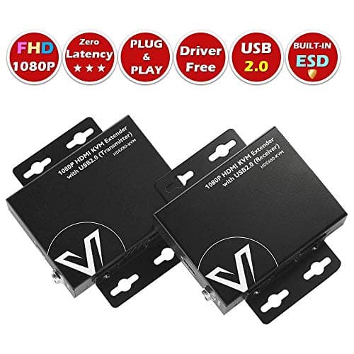 AV Access HDMI USB KVM Extender 2-Way PoE, 1080P@60Hz HDCP1.4 80M over single CAT5e/6/7 RJ45 UTP, 2 ports High-speed USB2.0 Hub, Keyboard Mouse Control No Latency, Auto EDID, Mounting Ear