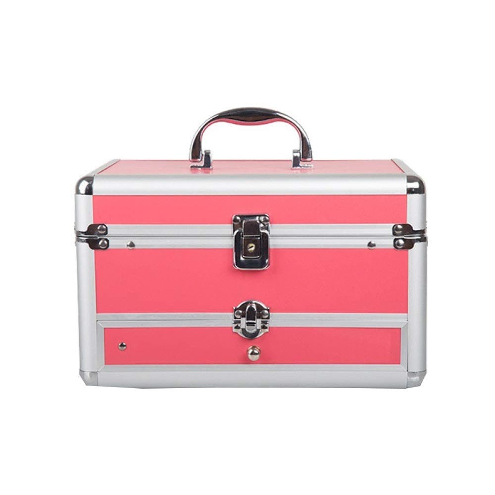 GUOLX Makeup Box Aluminum Case Beauty Cosmetics Storage Train Storage Box For Beginner Or Daily Use,medium Size: 26 * 19 * 16(cm),Red,Red