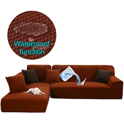 Taiyucover Stretch L-Shaped Sofa Protector for Cats Dogs Pets;Scratch Proof Waterproof Sofa Slipcovers for L Shape Sectional Chaise Sofa Covers (Coffee, L-Shaped(2-Seater+2-Seater))