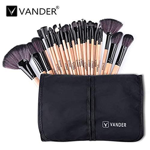 Vander 32 Pieces Makeup Brushes Handle Premium Cosmetics Brush Set Professional Wood Synthetic Kabuki Foundation Blending Blush Concealer Eyeliner Face Liquid Powder Cream Brushes Kit With Pouch Bag.