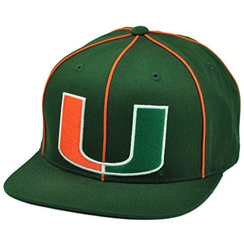 NCAA Starter Miami Hurricanes Snapback Hat Cap Green Canes Flat Bill UM Striped