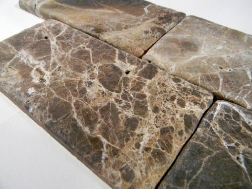 Dark Emperador Tumbled 3x6 Marble Tile Brick Pattern by GlassTileHome
