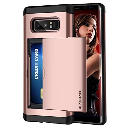 Galaxy Note 8 Wallet Phone Case - SharkCase Slot Sliding Cover Hidden Pocket Case, Shockproof Armor Slim Dual Layer Anti-Scratch Card Holder for Samsung Galaxy Note 8 (2017)-Rose Gold