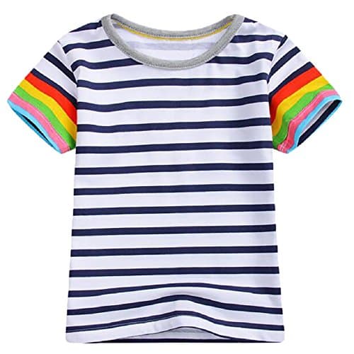 LuckyRabbit Little Boy Short Sleeves Rainbow Stripe Tee 3T