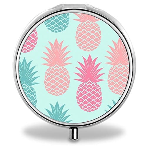 ONSPACE Portable 3 Slots Medicine Box, Round Compartment Unique Design Silver Metal Pill Box for Pocket/Purse/Travel Medicine Case, Small Vitamin Box-Pineapple