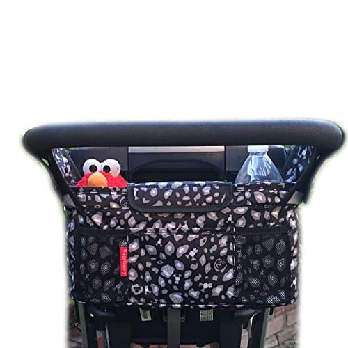 HC Universal Stroller Organizer Bag Mesh Pocket Baby Stroller Organizers Fit for Baby Jogger Strollers with Bottle and Cup Holders Insulated Bag Black Portable Storage (Gray Black)