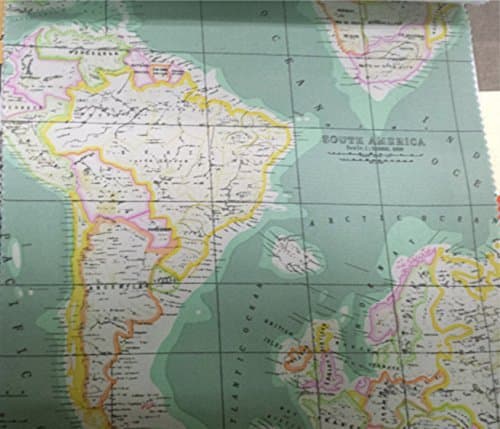 Linen World Map Fabric Print by the Yard (1 yard)