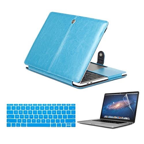 Macbook Air 13 Inch 3 in 1 Bundle PU Leather Book Cover Flap Case with Premium Screen Protector and Keyboard Cover (Blue)