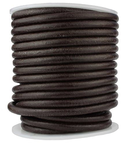 Round Leather Cord, 10 Meter Spool, 5.0 millimeter Dark Brown
