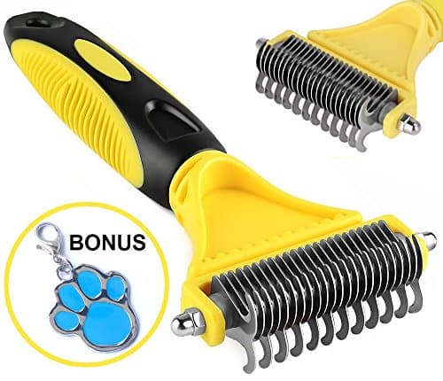 Pet Dematting Comb by COOWIND with 2 Sided Professional Rounded Teeth Steel Rake,Removes Undercoat Mats &amp; Tangled Knots,Safe &amp; Easy,Suit for all Hairy Cats and Dogs