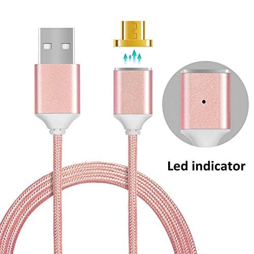 Ewei Popular 3FT/1m Micro Magnetic USB 2.0 Charger Data Cable Fast Charging and High Speed Data Transfer for Android Samsug HTC LG Motorola Phones (Rose Gold)
