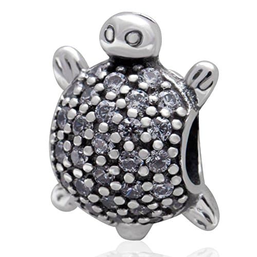 Charmstar Sea Turtle with Clear CZ Stone Charm Authentic 925 Sterling Silver Animal Beads for European Bracelet