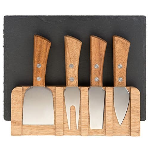 Slate Cheese Board Knife Tool Set, With Holder & Chalk Included [9" x 7"]