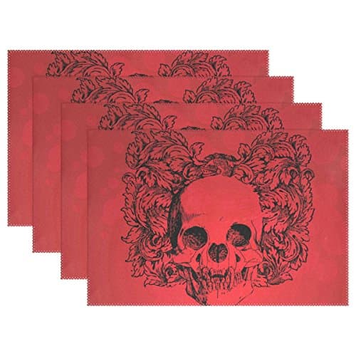 MAMACOOL Antique Skull Placemats Heat Resistant Dining Table Mats Non-slip Washable Place Mats set of 6
