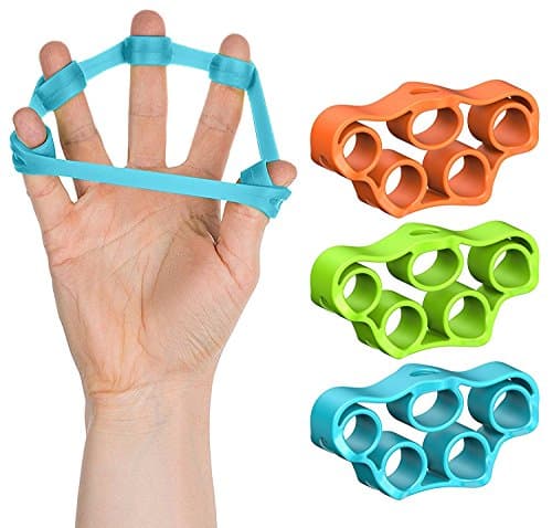 Finger Exerciser Stretcher Set: 3-Pack Finger Grip Strengthener Kit| Sturdy Elastic Silicone Hand Resistance Bands for Fitness Rock Climbing Guitar Arthritis &amp; Carpal Tunnel Exercise| Top Gift