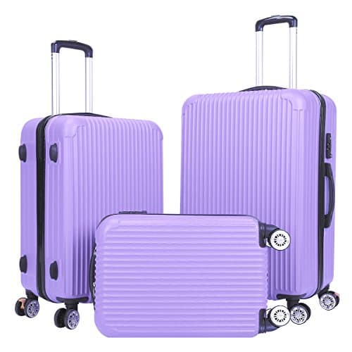 Setory 3 Piece Luggage Set Spinner Hardshell Lightweight Suitcase Set with TSA Lock - Purple