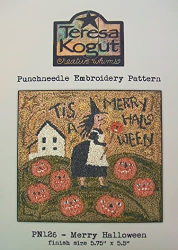 Merry Halloween Witch Punchneedle Punch Needle Embroidery Teresa Kogut Pattern PN126 Autumn Fall