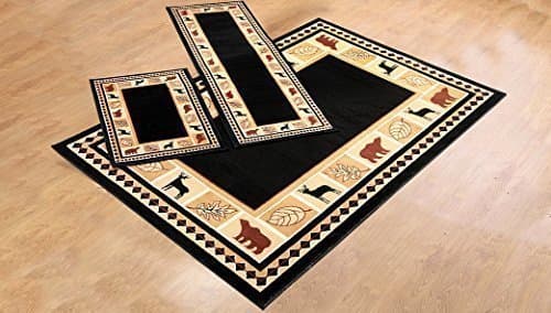 RUGS HOME Set 631 Bear Black 3 PCS Area Rugs