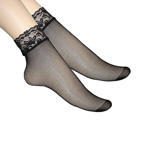 Ladies fishnet ankle socks with lace