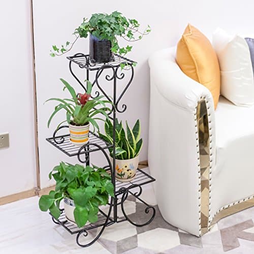 Iron balcony flower racks staircase plant stand multi-tier pot rack floor model modern simple creative for outdoor/indoor-B