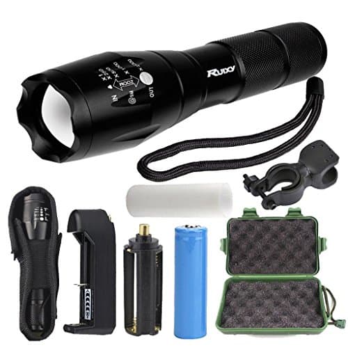 Ruixy T6A High Powered Tactical Flashlight - Ultra Bright LED Handheld Flashlight - Portable Outdoor Water Resistant Torch with Adjustable Focus and 5 Light Modes for Camping Hiking etc