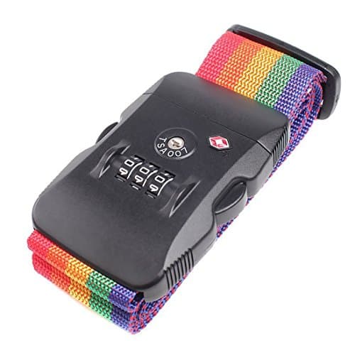 Disconano TSA Travel Luggage Strap with 3 Dial Approved Lock, Adjustable Suitcase Packing Belt with Identification Tag (Rainbow)