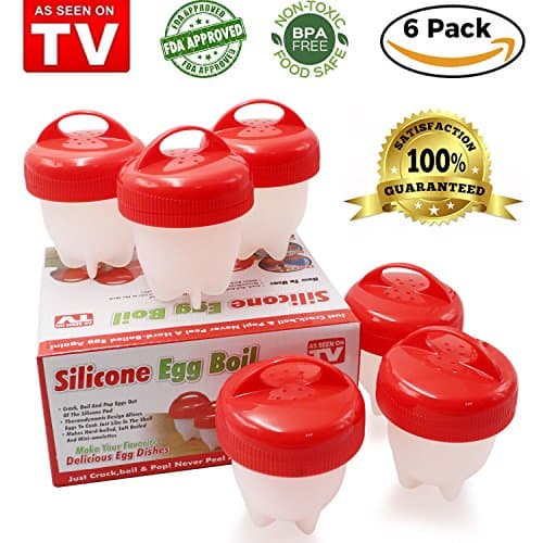 Egglettes Egg Cooker, [ 6 Pack ] Hard Boiled Eggs Without the Shell, Hard and Soft Maker, Poached Boiled Eggs Steamer, Eggies- Red