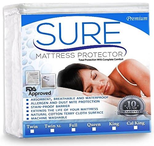 SURE Premium 100% Waterproof Mattress Protector - Hypoallergenic- Multiple Sizes 10 Year Warranty (Full)