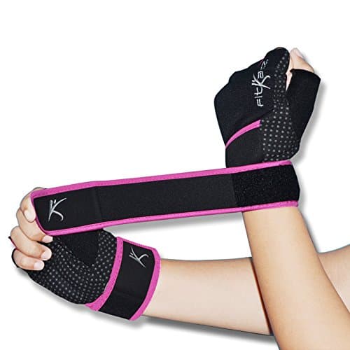 fitKatz Weightlifting Gloves with 18-Inch Wrist Support and Pull-up Tabs, Large, Black / Pink