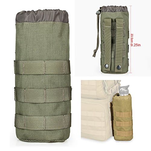 Military Tactical Molle Water Bottle Kettle Phone Pouch Drawstring Open Top & Mesh Bottom Travel Water Bottle Bag for Outdoor Activities(Grey)