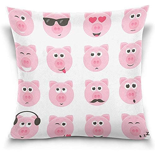 Starochi Throw Pillow Covers Decorative Couch Throw Pillow Cases, Cartoon Pig Piggy Emoji Face Sofa Bed Pillow Case Cover(18x18inch) Twin Sides