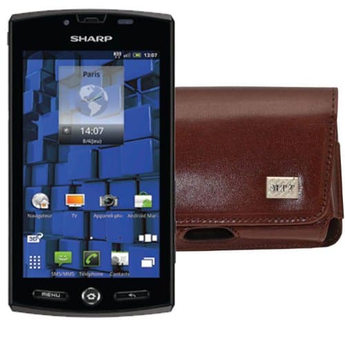 Original MTT Horizontal Leather Mobile Phone Case for Sharp Aquos SH80 °F Case With Belt Loop * Genuine Leather Brown