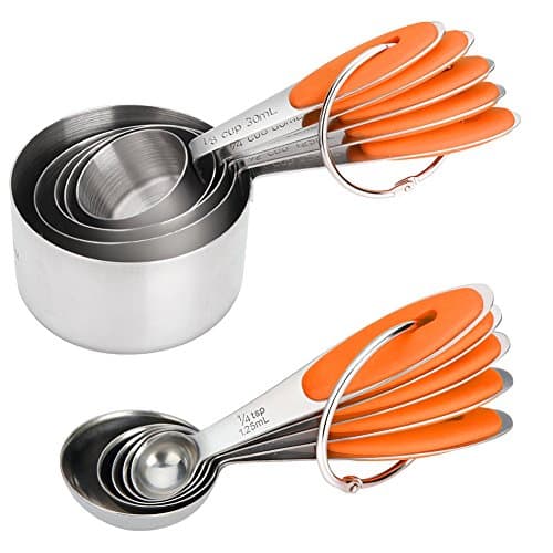 JuBaoM Premium Stainless Steel Measuring Cups and Spoons Stackable Set, 10 Pieces. Professional Metal Cookware Tools to Measure Liquid and Dry Ingredients in your Kitchen (Orange)