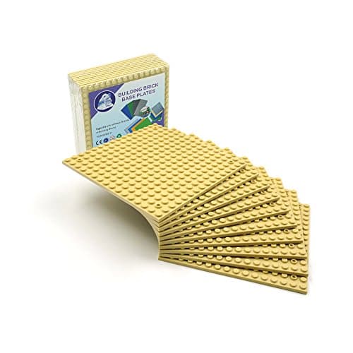 Nicolababe Building Brick Baseplates - 5" x 5" or 16 x 16 Studs (10-Pack) Stackable Base Plates with 1 Set of Door &amp; Window Blocks - Compatible with All Major Brick Sets (Sand)