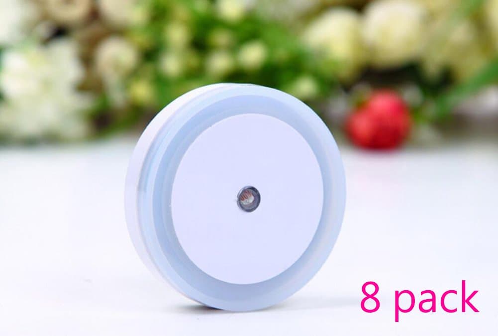 Magik 8 Pack 0.5W Plug-in Auto LED Night Light Induction Sensor Control Bedside Light Wall Lamp with Dusk to Dawn Sensor (White, Round)