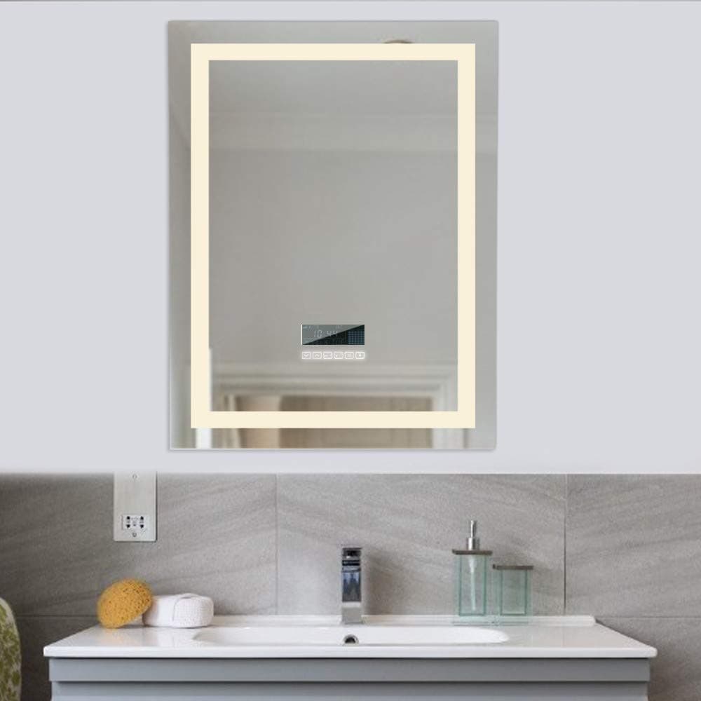 Turefans LED mirror，Bathroom Mirror,24W+ LCD display（date，time，temperature）+ touch switch + IP67 waterproof + anti-fog + Bluetooth audio + LED color can be adjusted (cold white/warm white), 60 * 80cm