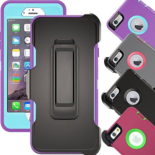 iPhone 6 Plus Case, Huaxia Datacom Military Army Camo Cases Tough Case Cover W/Belt Clip Real Tree Design Built-in Screen Protector Defender Series iPhone 6 Plus ONLY Case (Purple Teal)